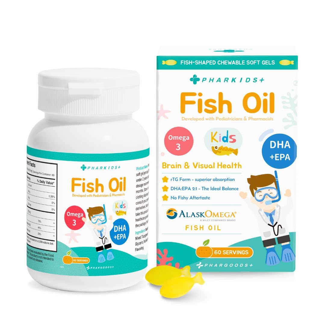 PHARGOODS+ Kids Fish Oil orange bottle for daily omega-3 support