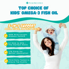 PHARGOODS+ Kids Fish Oil orange softgels shown for easy daily use