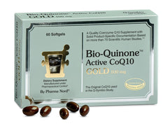 Pharma Nord Bio-Quinone Gold bottle with 60 softgels for daily energy support.