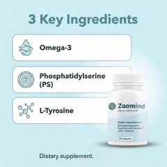 PHARMA SHAUL Zoomind capsules close-up for omega-3 and PS support.