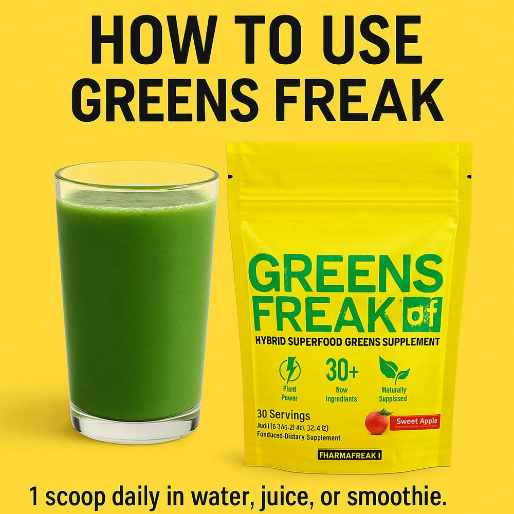 Pharmafreak Greens Freak barley grass and wheatgrass close-up showcasing natural fiber.