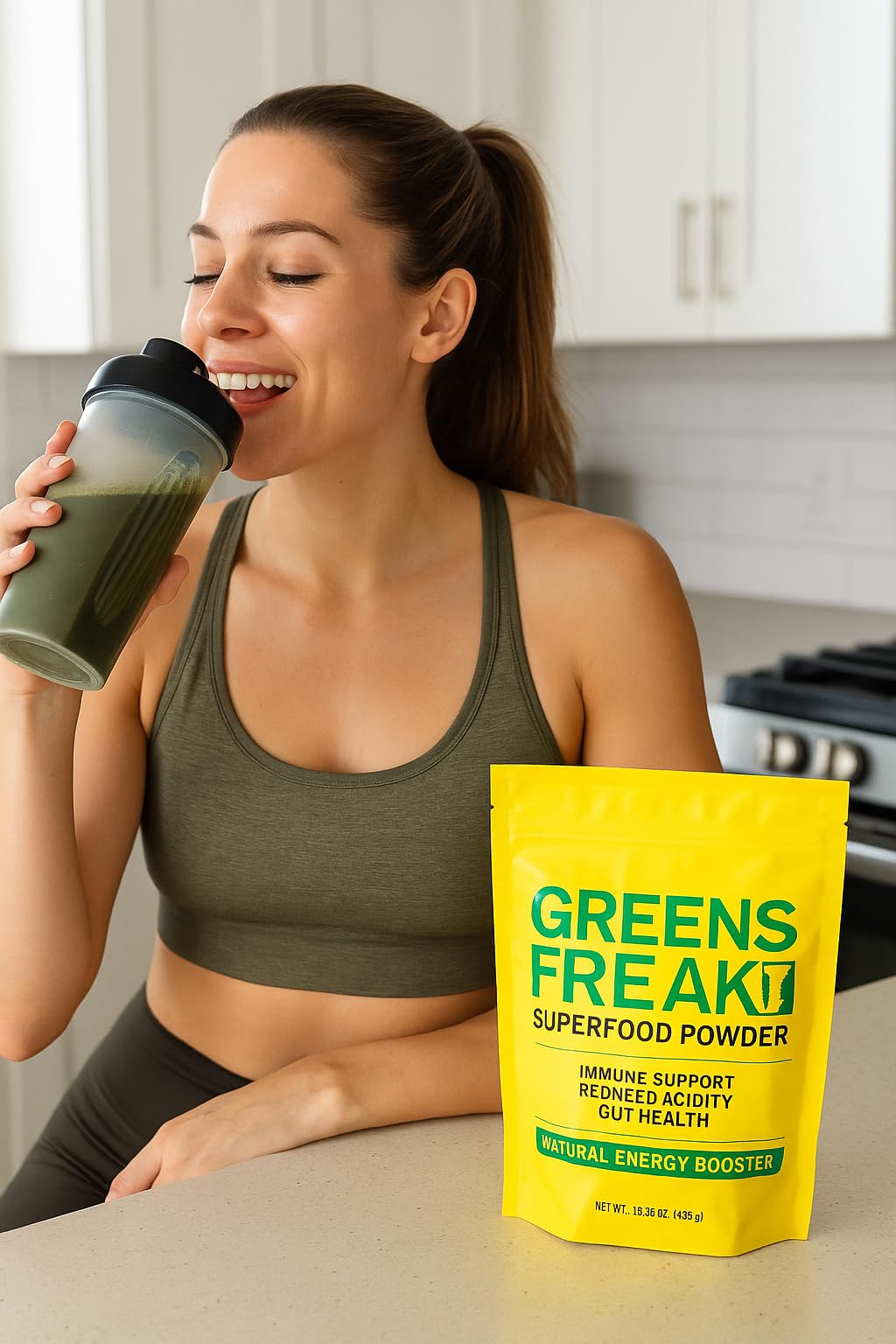 Pharmafreak Greens Freak eco-friendly pouch reduces plastic waste.