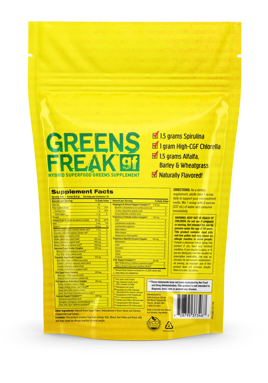 Pharmafreak Greens Freak scoop-dispense shows easy mixing for smoothies.
