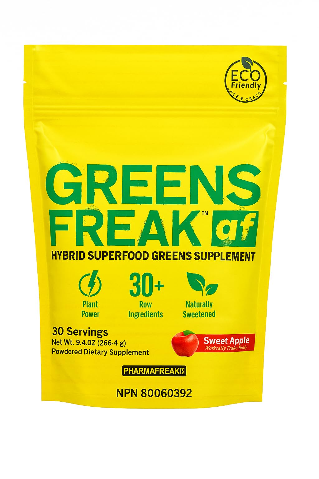 Pharmafreak Greens Freak tub front for convenient daily greens.