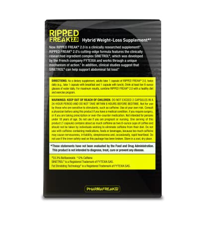 Pharmafreak Ripped Freak 2.0 bottle front showcases energy-supporting formula.