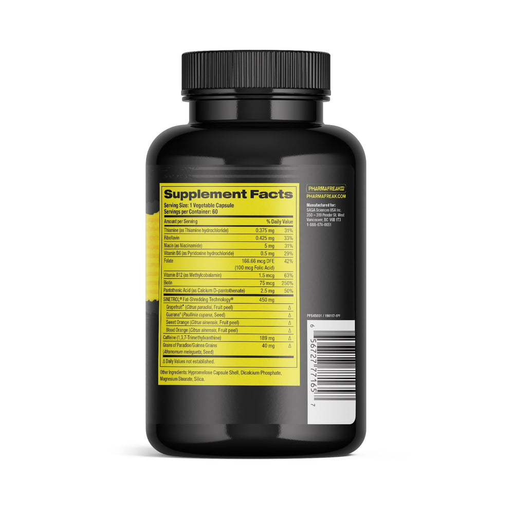 Pharmafreak Ripped Freak 2.0 nutrition facts card shows serving details.