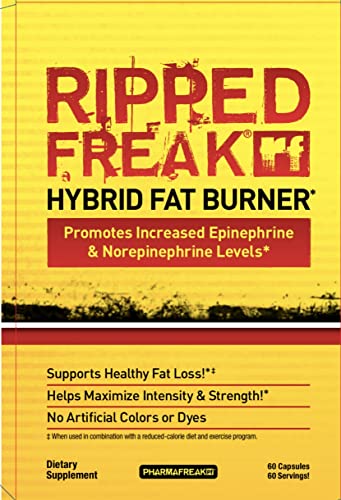 Pharmafreak Ripped Freak capsules inside bottle indicating energy for workouts