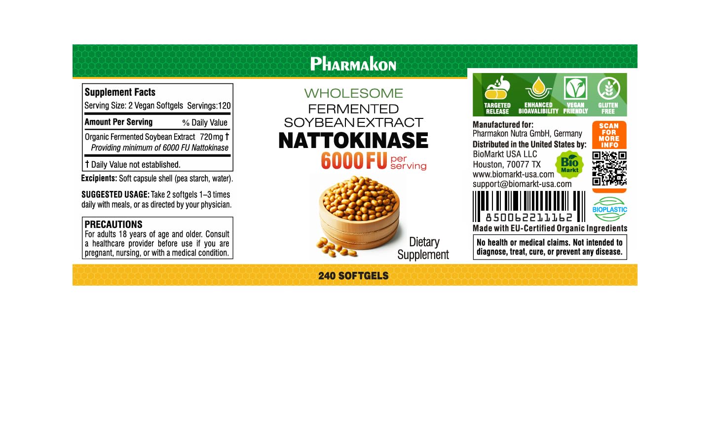 PHARMAKON nattokinase bottle pour for convenient daily use.