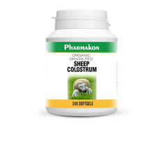 PHARMAKON Organic Sheep Colostrum softgels on bottle, convenient daily option