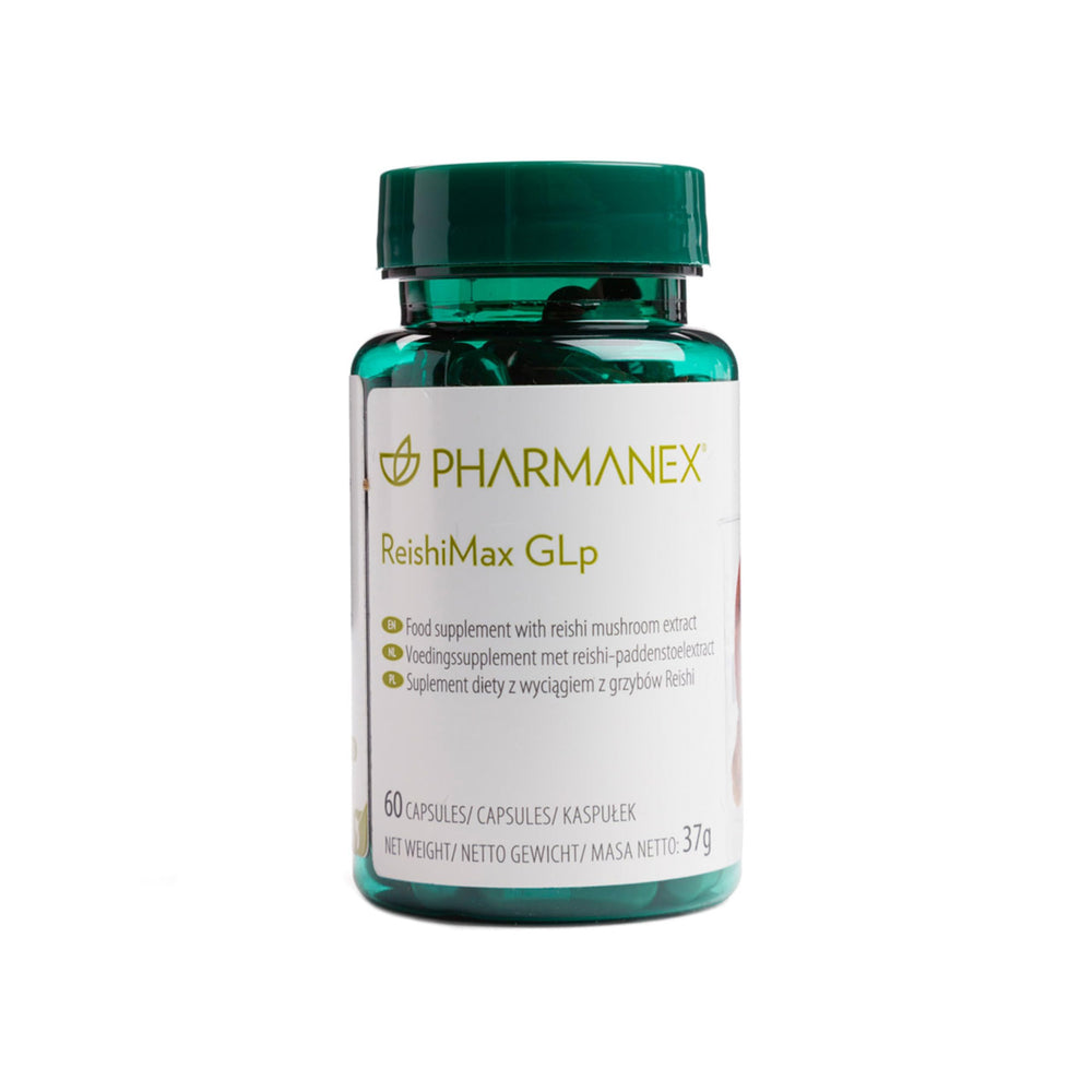 Pharmanex ReishiMax GLp bottle front view supports daily immune wellness.