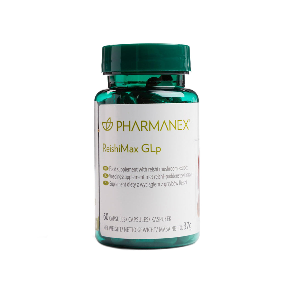 Pharmanex ReishiMax GLp bottle front view supports daily immune wellness.