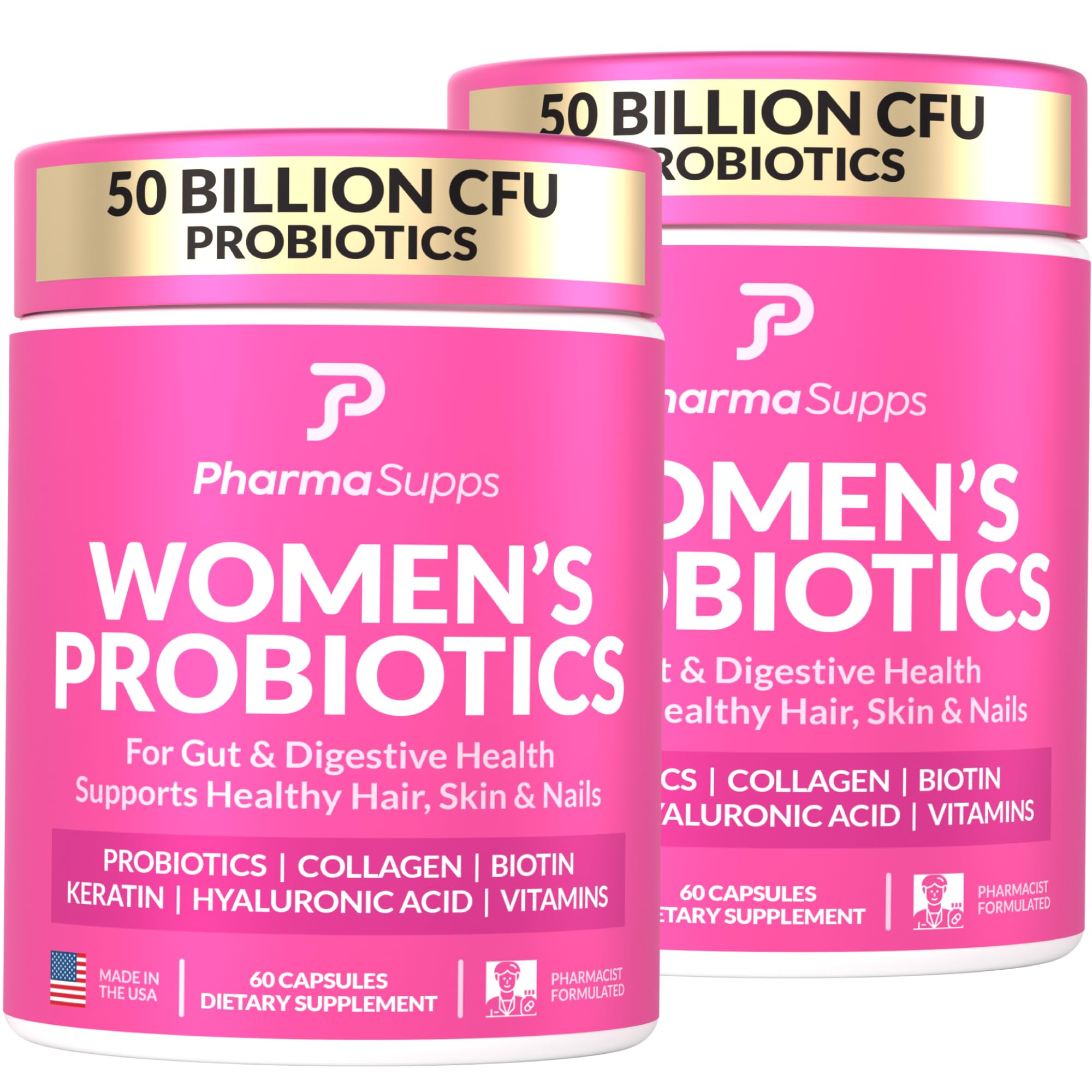 PharmaSupps Advanced Women's Probiotics bottle promotes balanced digestion.