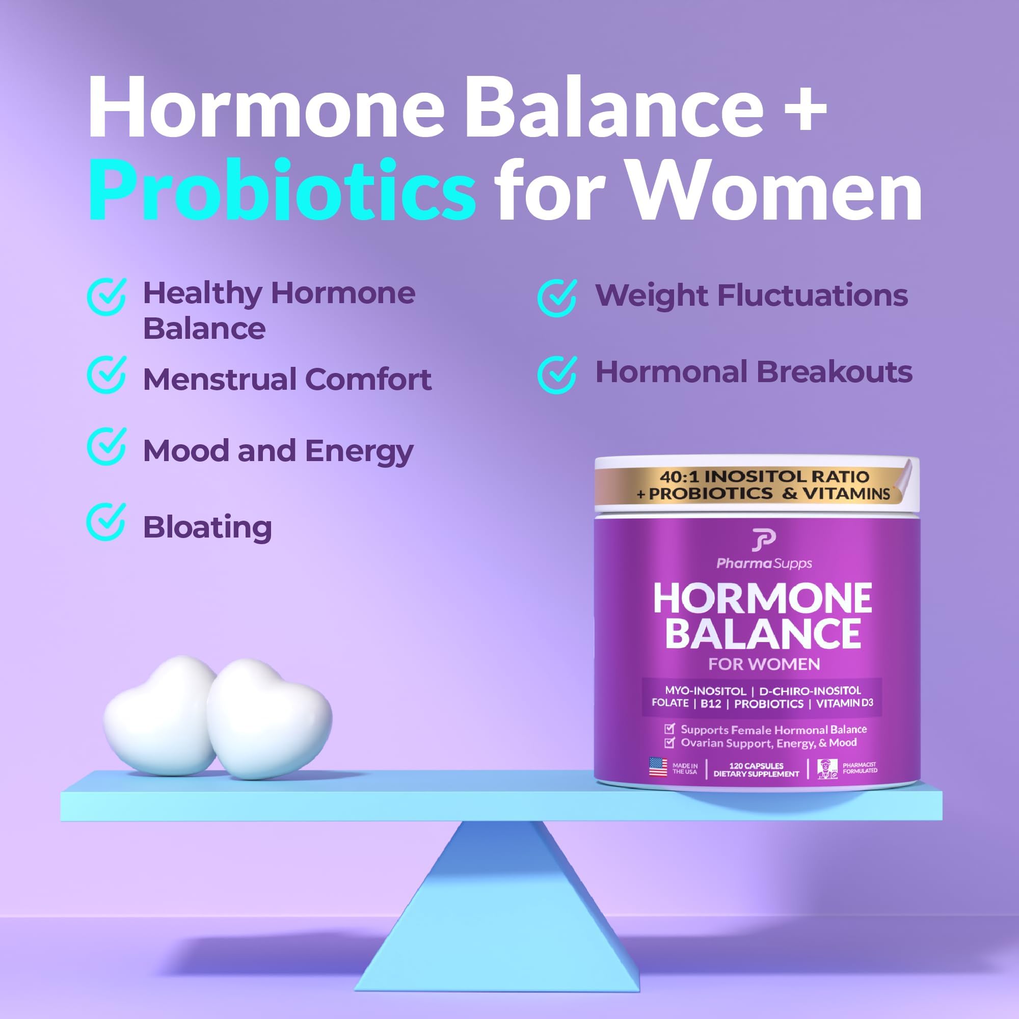Close-up of capsules showing Myo-Inositol and D-Chiro-Inositol blend.