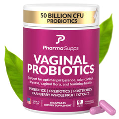PharmaSupps Women's Probiotic bottle showing 50 billion CFU for daily feminine wellness