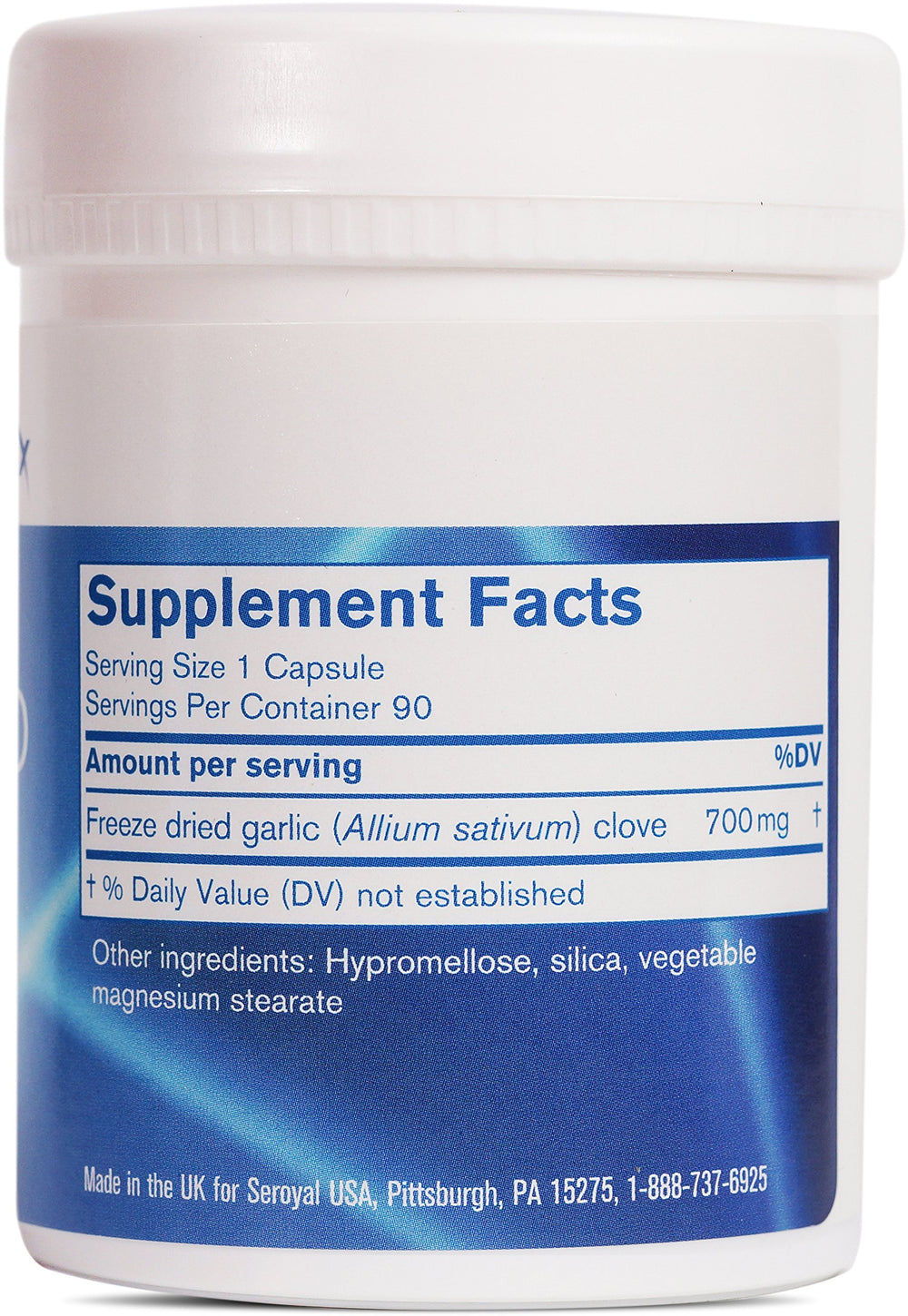 Pharmax Garlic Freeze Dried capsules close-up in 90-count bottle for lipid support