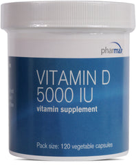 Pharmax Vitamin D 5000 IU bottle for daily bone support.