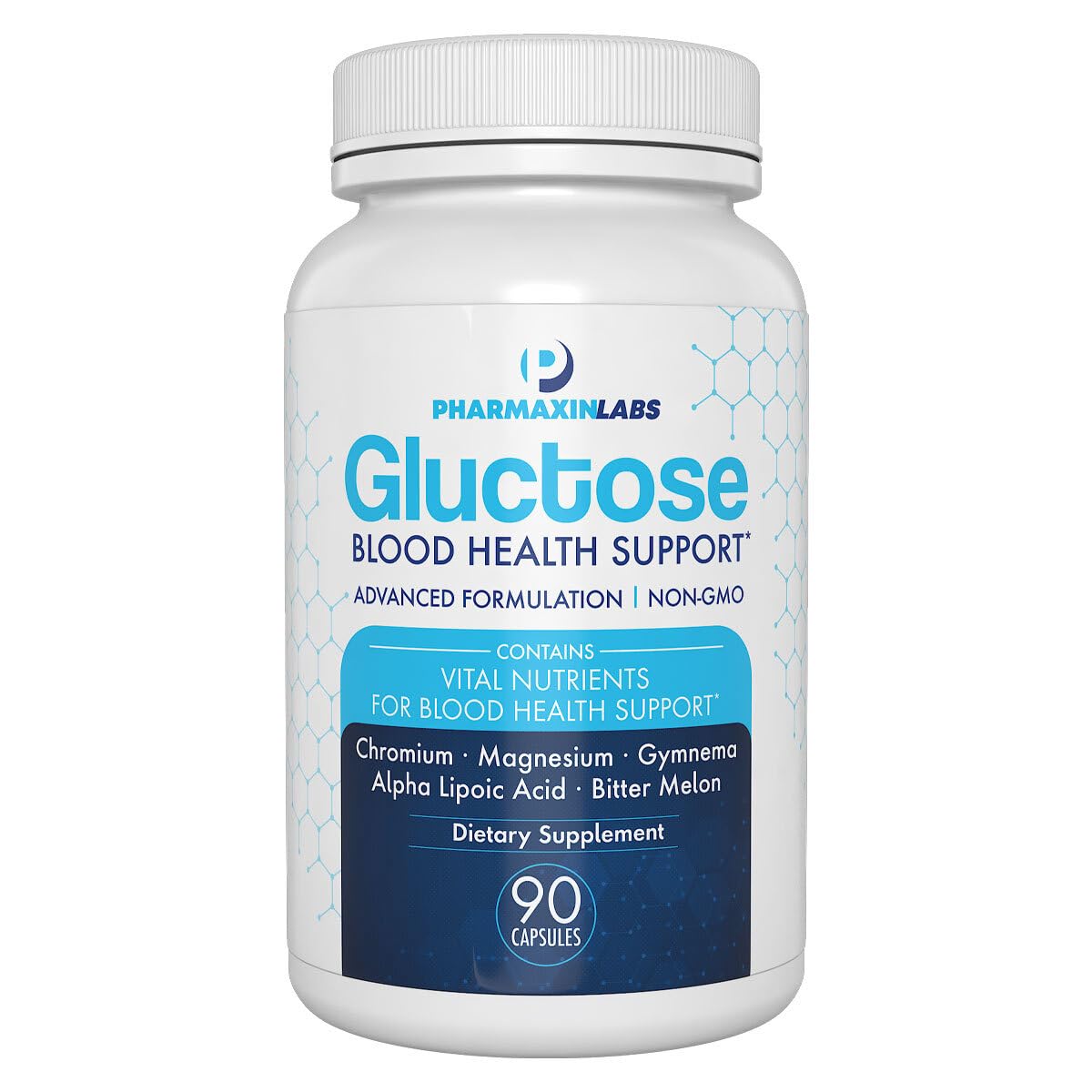 Pharmaxin Gluctose bottle front showing daily blood health support formula