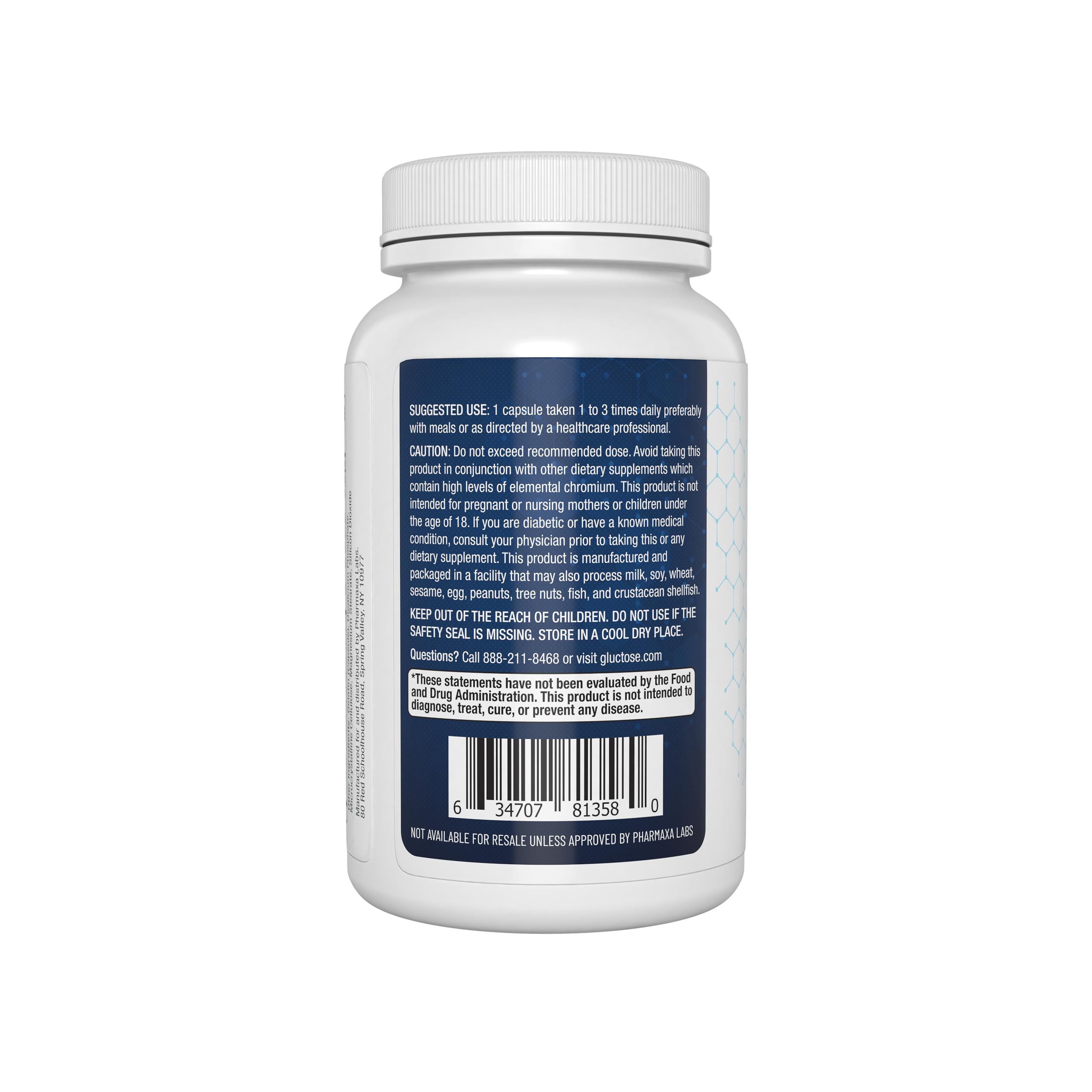 Pharmaxin Gluctose capsules signifying vegan non-GMO daily wellness aid