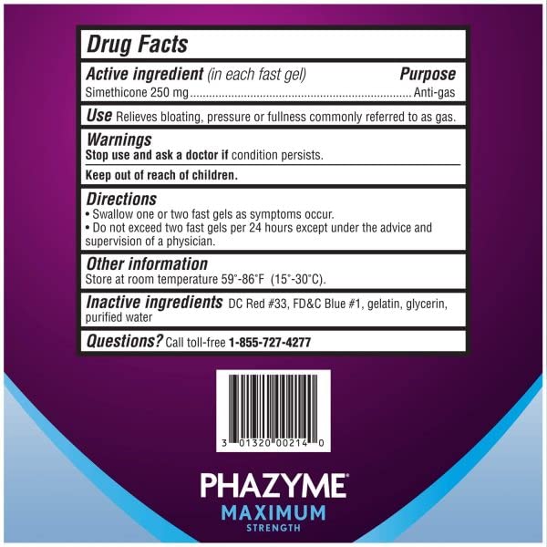 Phazyme bottle opening and pour shot highlighting convenient use anytime.