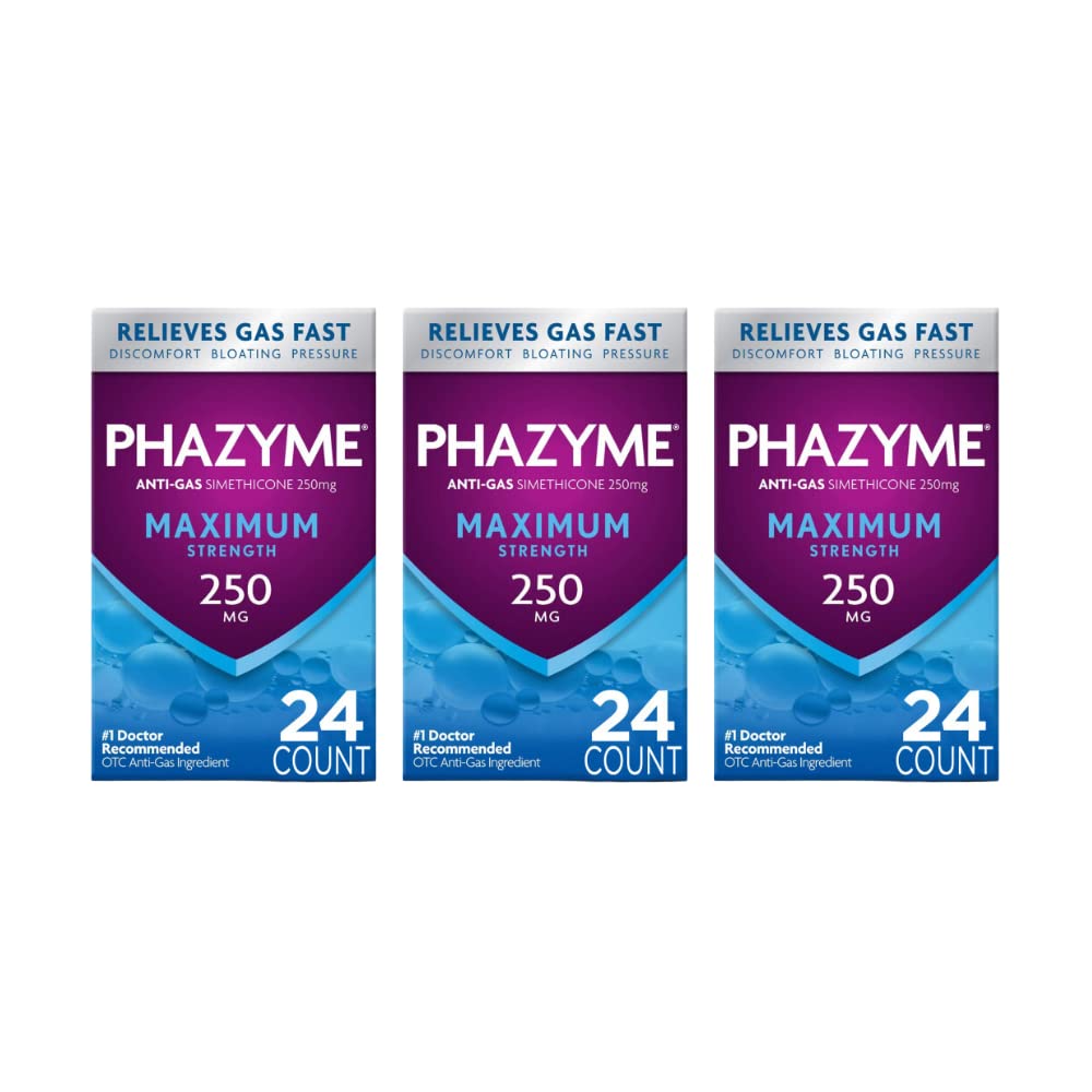 Phazyme Maximum Strength bottle front view for fast gas relief.