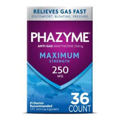 Phazyme Maximum Strength gas-relief box-front showing fast-acting formula