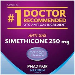 Phazyme softgels shown on countertop for travel-friendly relief.
