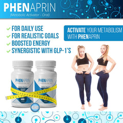 PhenAprin placed beside diet journal and water for disciplined planning
