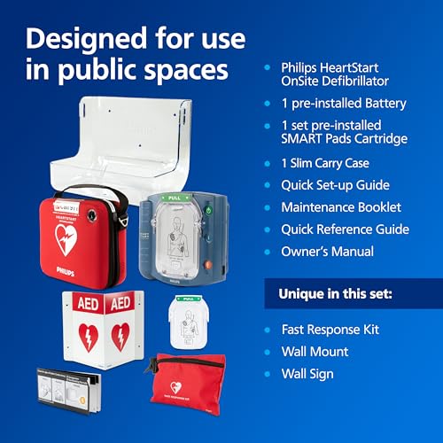 Philips HeartStart OnSite AED unit with preinstalled pads for fast guidance