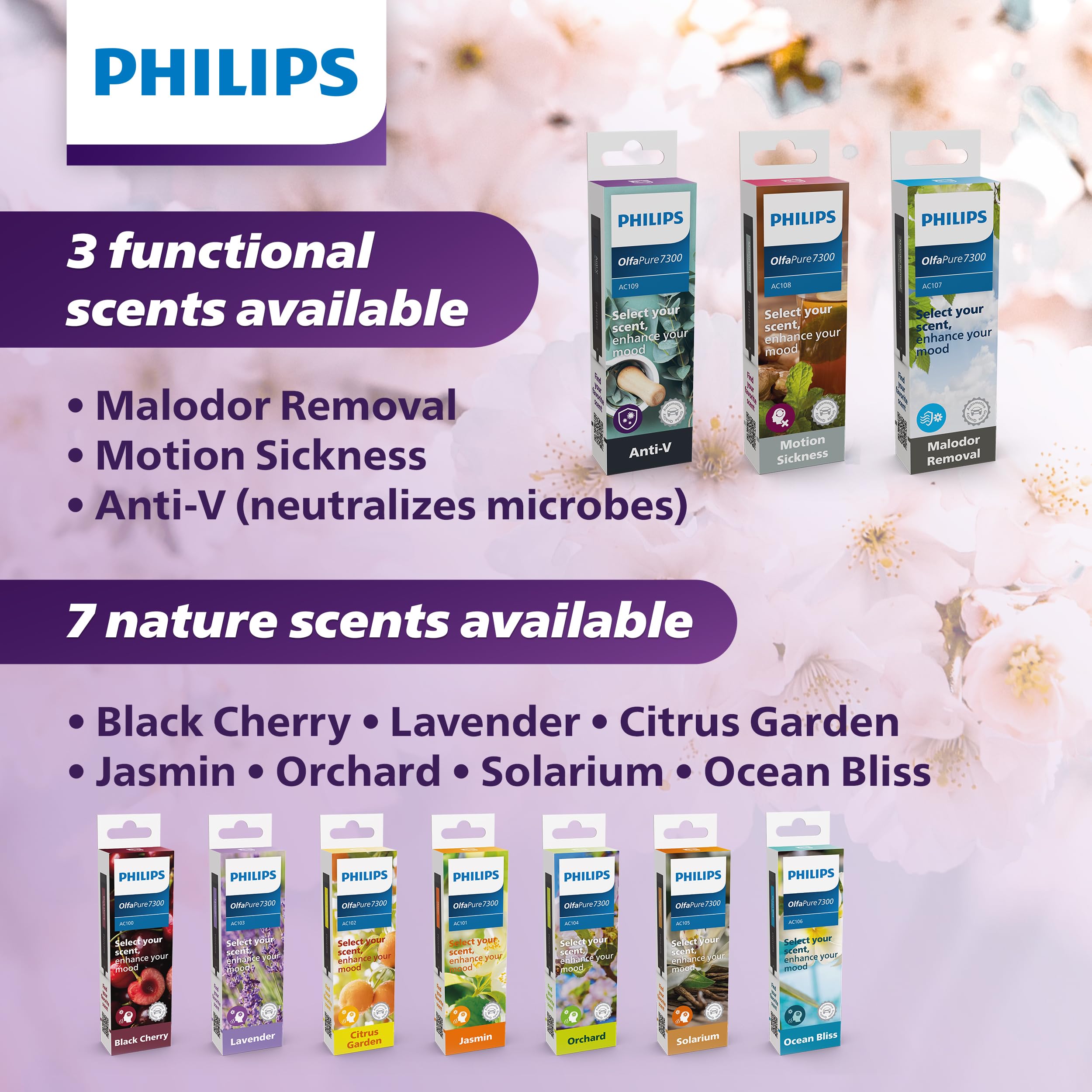 Philips OlfaPure 7300 natural essential oils capture premium French fragrance blend.