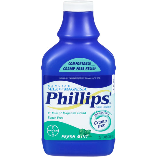 Phillips' Milk of Magnesia Fresh Mint bottle front view for gentle relief