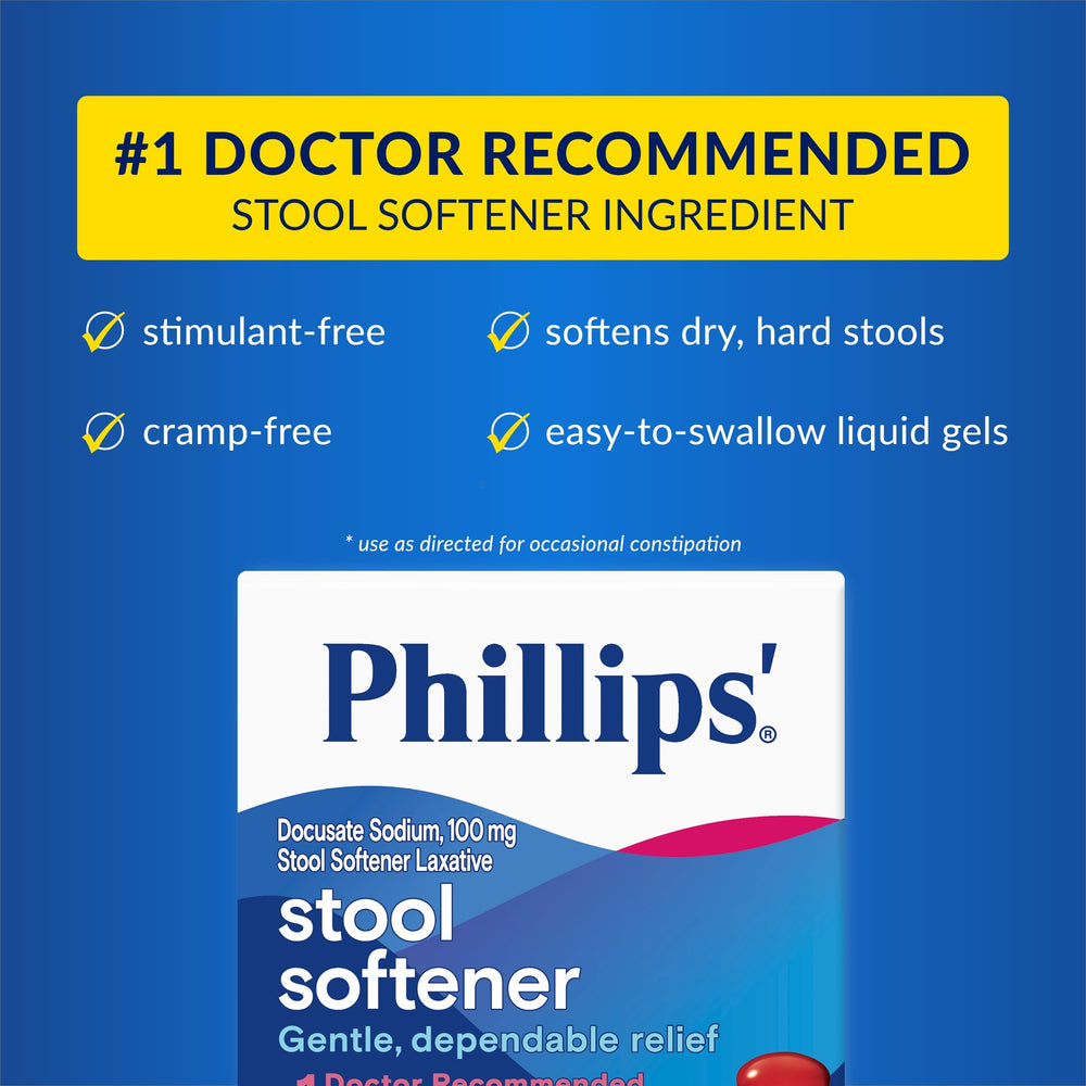 Phillips Stool Softener Liquid Gels dosage directions image supports proper usage.