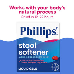 Phillips' Stool Softener Liquid Gels with water demonstrates correct, gentle swallowing.