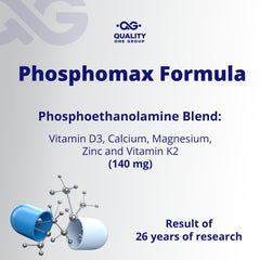 Phosphomax capsule close-up with D3 and K2 components for immune support.