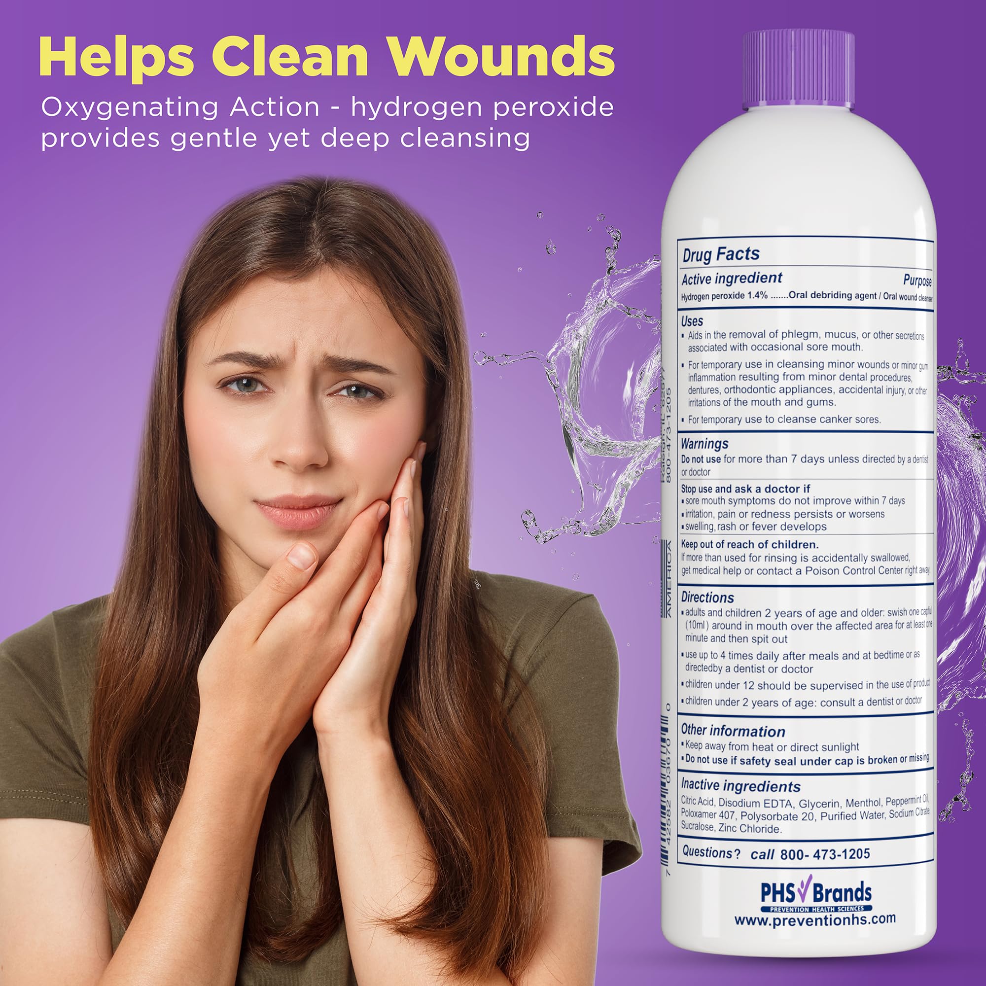 PHS Prevention Mouth Sore Rinse in a cup highlighting mint freshness