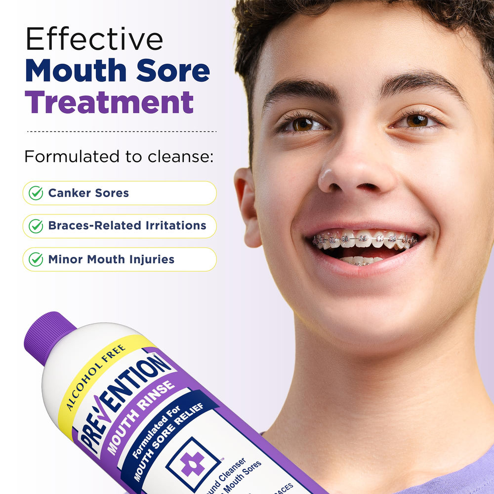 PHS brands Prevention Mouth Sore Rinse label shows menthol and safety features
