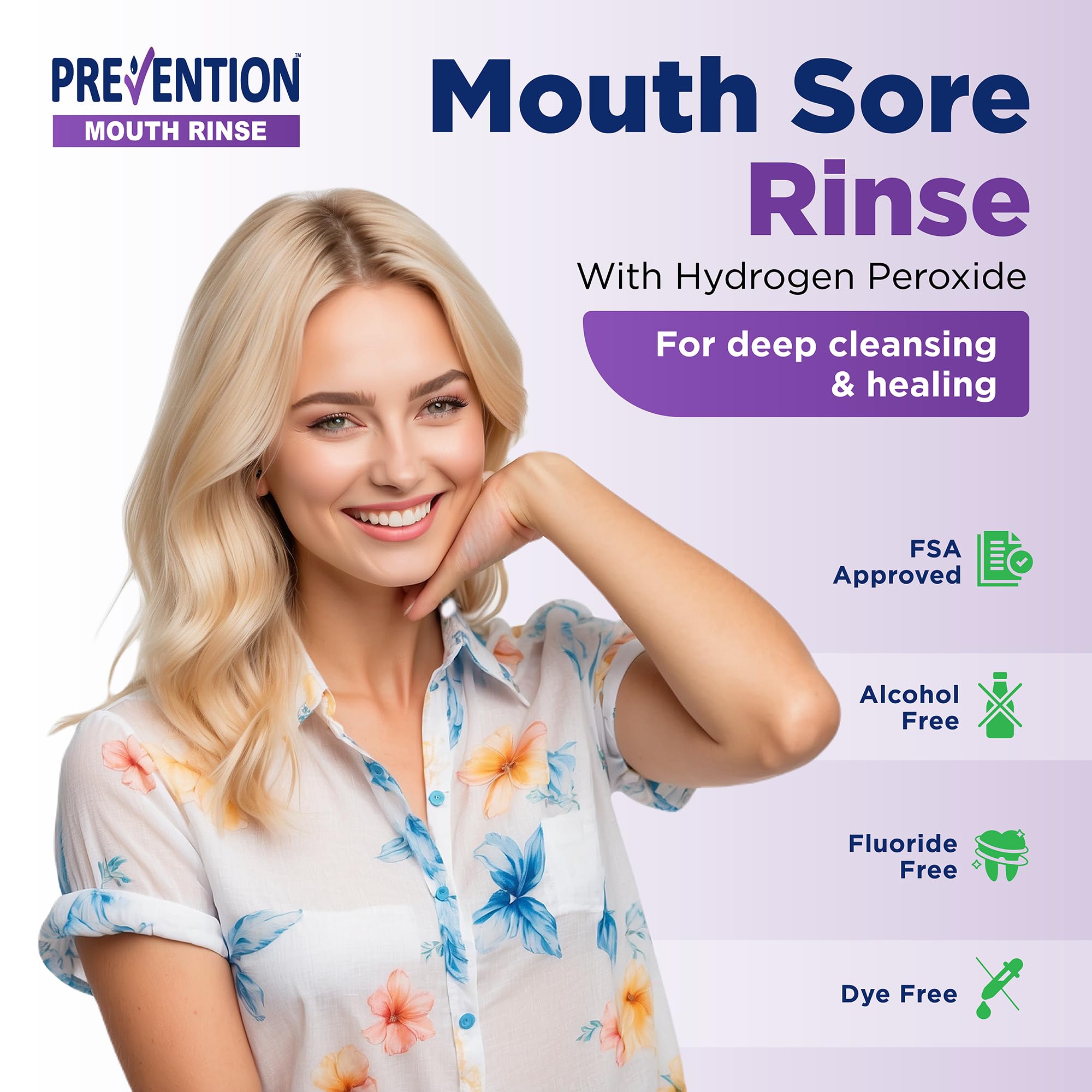 PHS Prevention Mouth Sore Rinse 4 pack packaging highlighting alcohol-free formula
