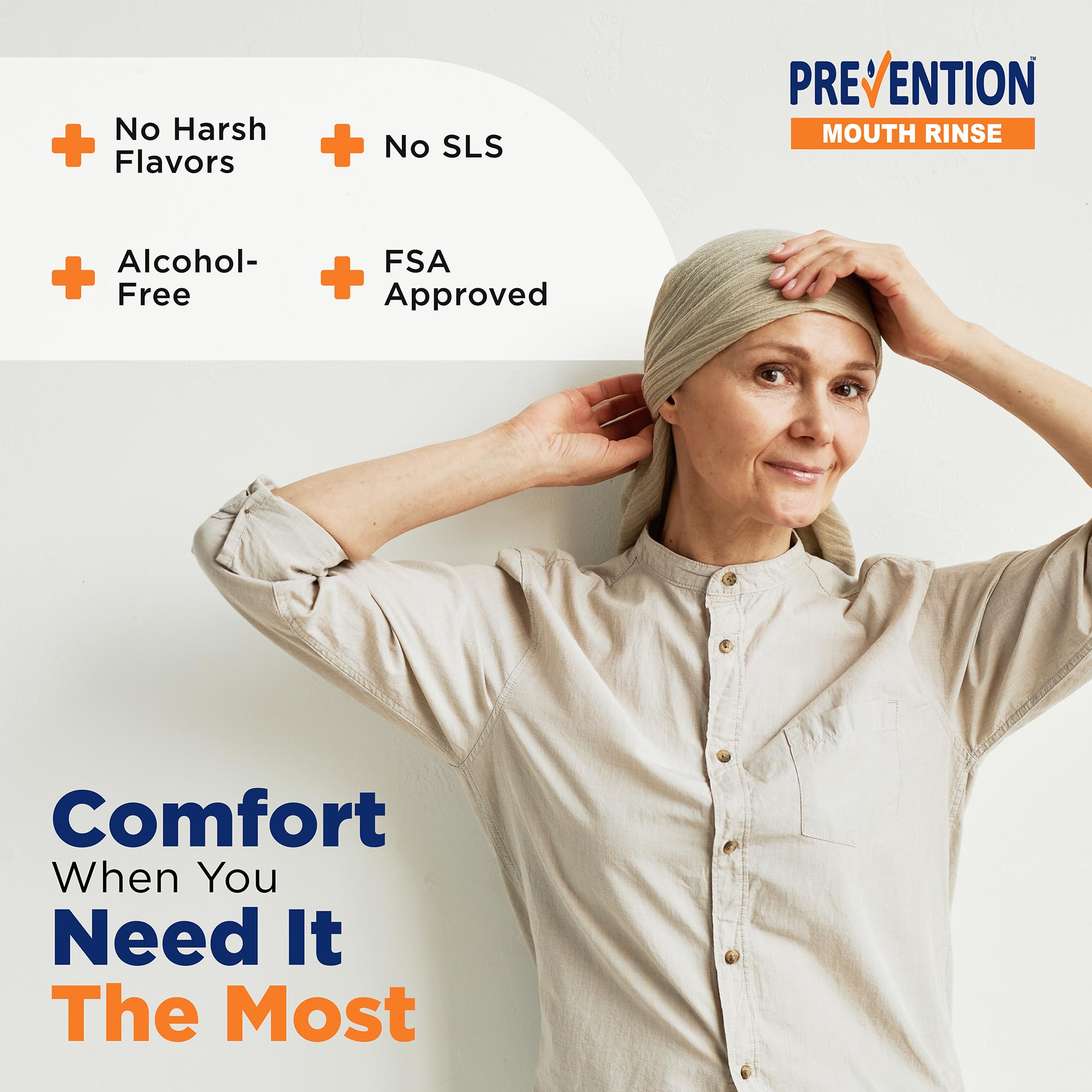 PHS Brands Prevention Oncology Mouthwash bottle pour demonstrates easy daily use during treatment