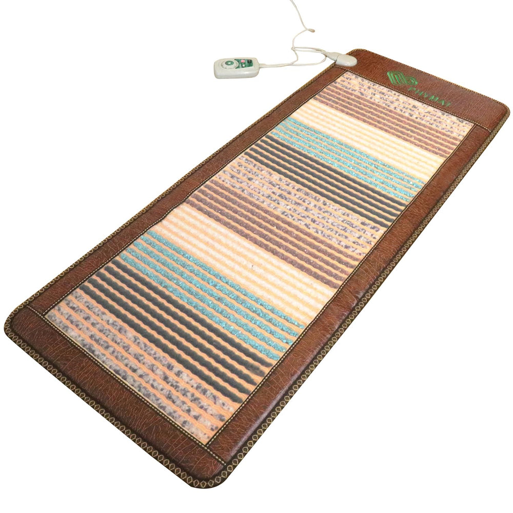 PHYMAT gemstone surface close-up highlights five crystals delivering soothing warmth.