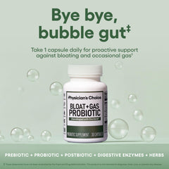 Physician's CHOICE probiotic capsule image highlights delayed-release design for targeted release.