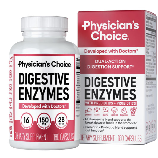 Physician's CHOICE digestive enzymes bloat relief bottle supports meal-time comfort