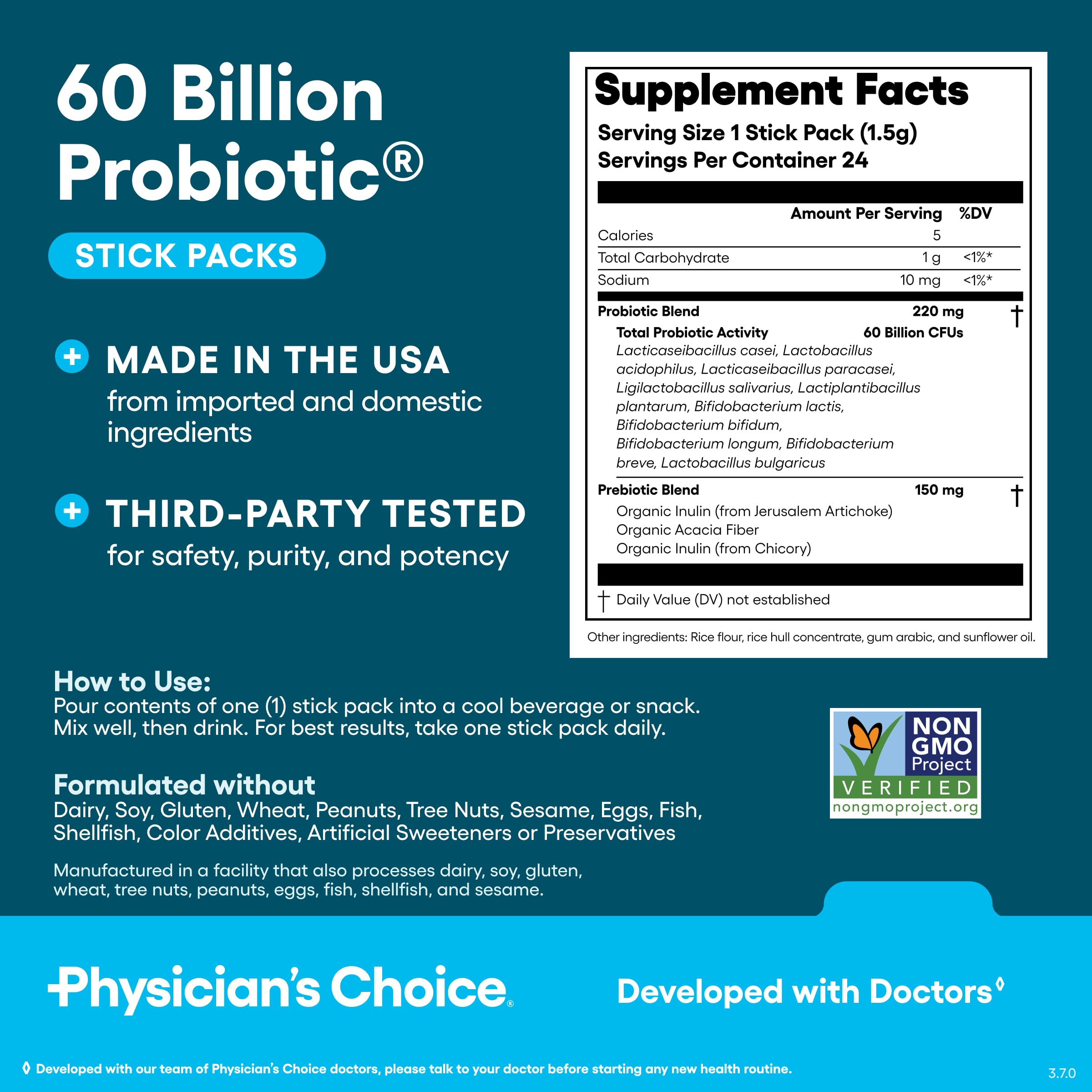 Physician's CHOICE supports digestive balance and overall wellness with 60B CFU sticks
