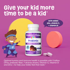 Physician's CHOICE Kids probiotic back label highlighting 5B CFUs and 7 strains