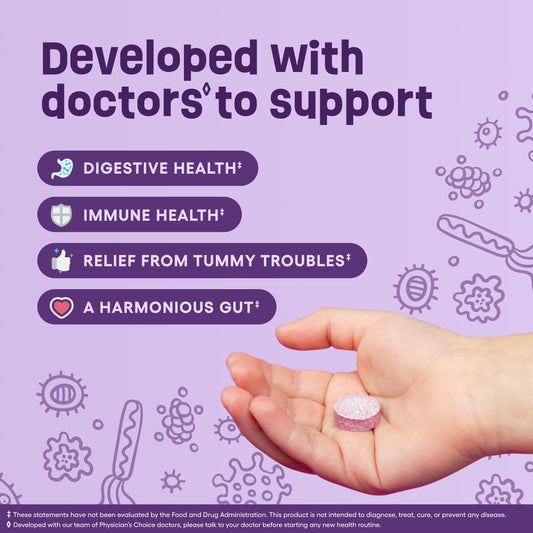 Physician's CHOICE Kids probiotic chewables in berry flavor, easy daily intake for kids