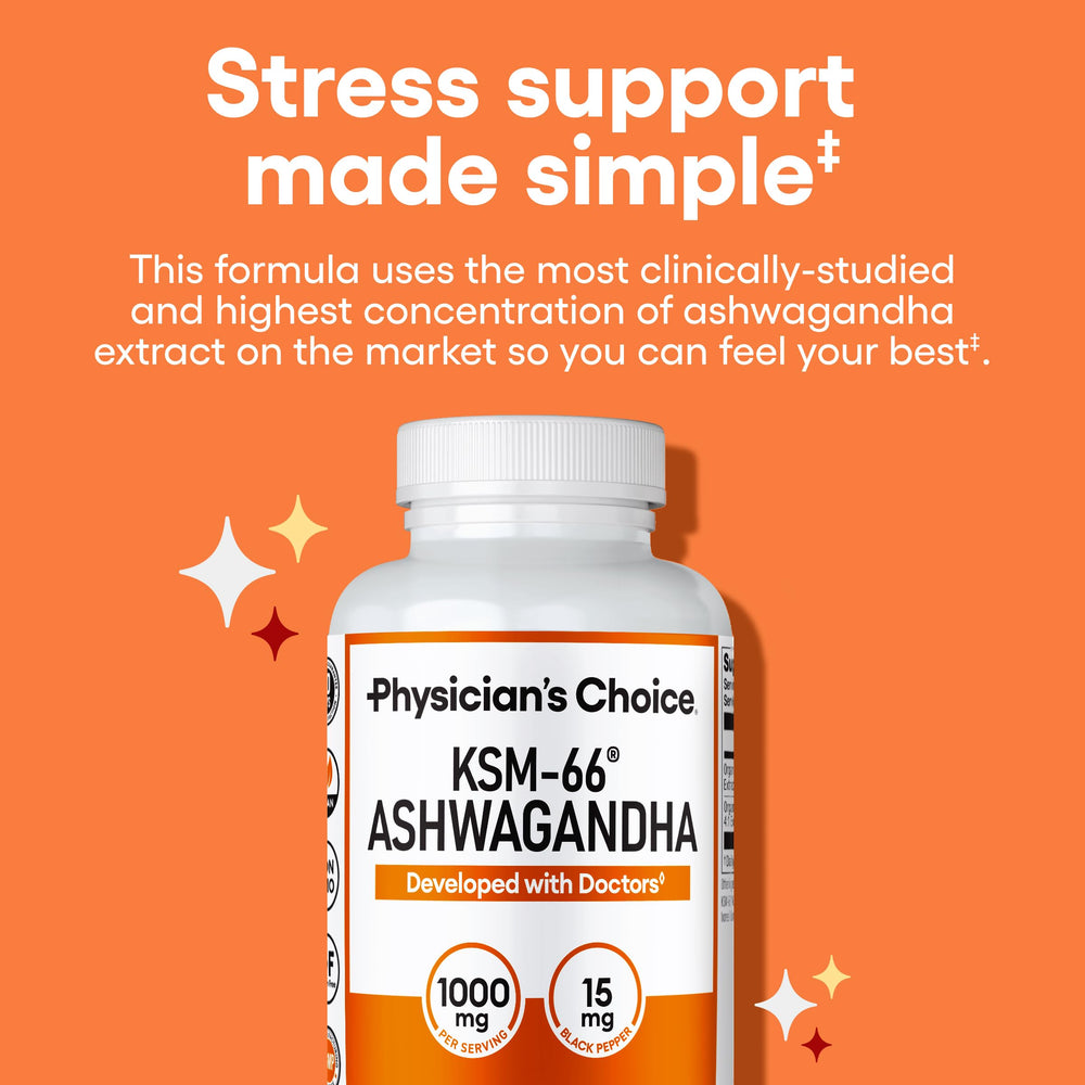 KSM-66 Ashwagandha vegan capsules arranged for everyday energy and calm routines.