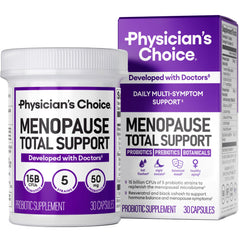 Physician's CHOICE menopause probiotic bottle supports balance and gut health.