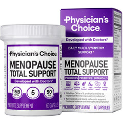 Physician's CHOICE Menopause Probiotic bottle supports balance and menopausal comfort.
