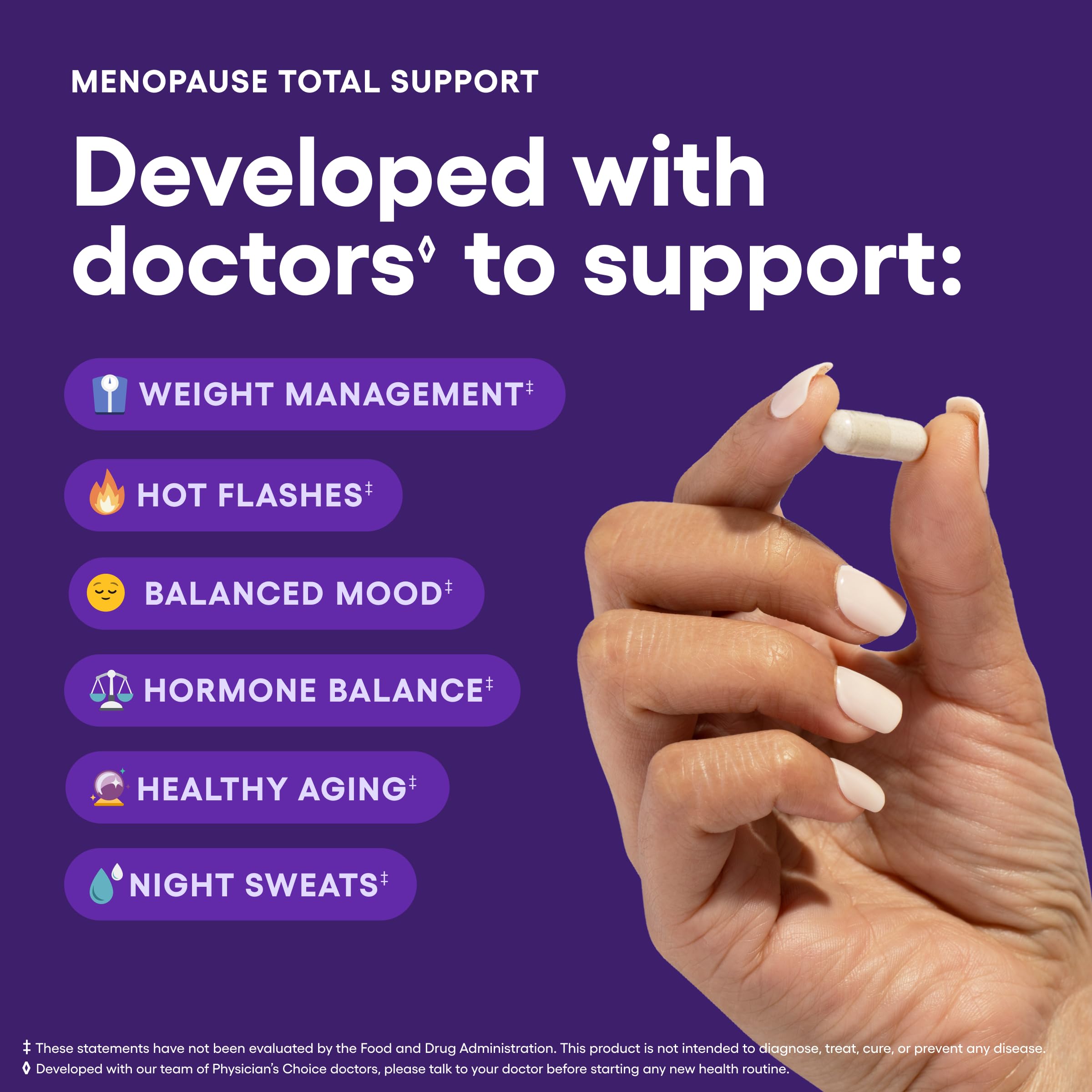 Physician's CHOICE menopause probiotic capsules for daily routine support.