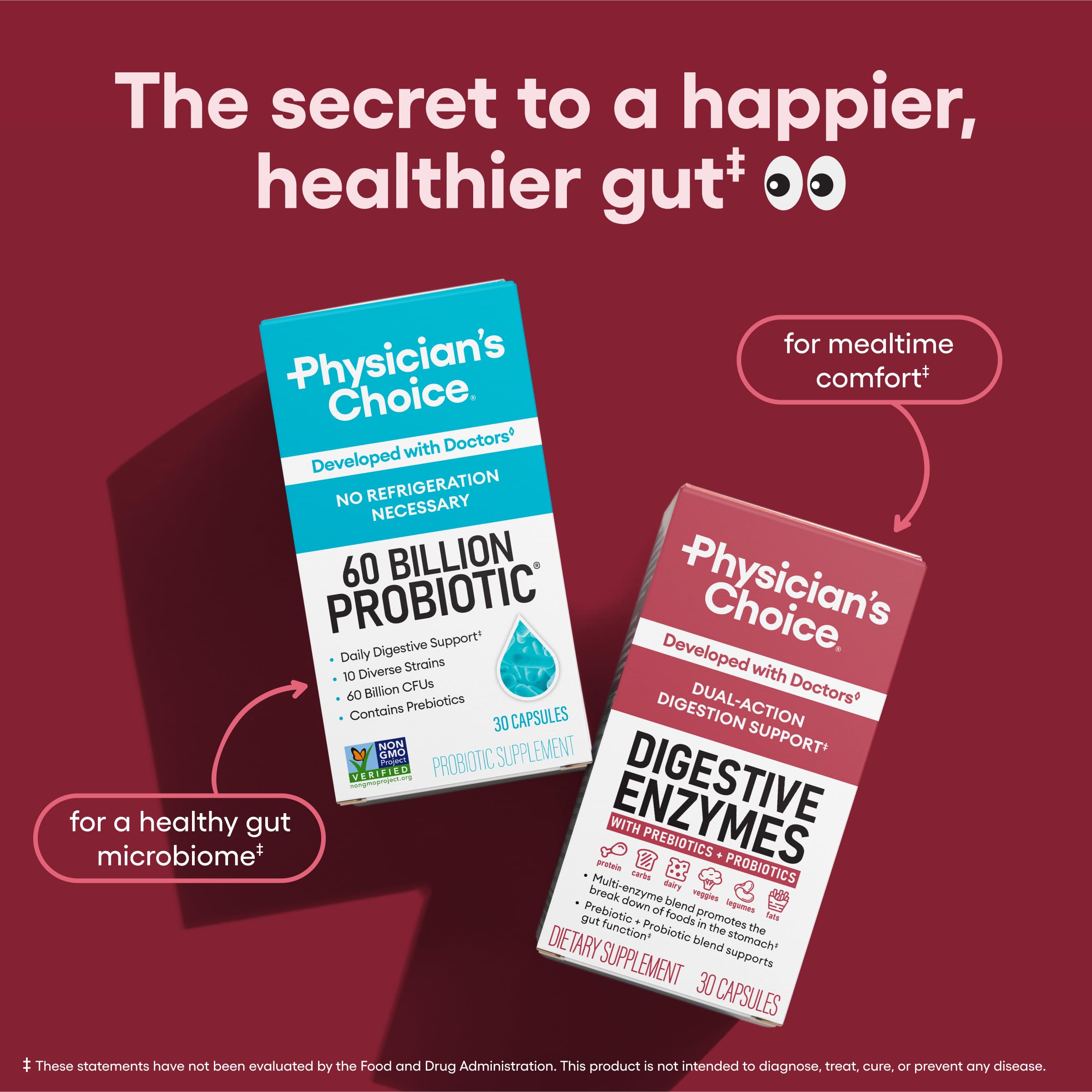 Physician's CHOICE organic prebiotics with enzymes fuel healthy gut bacteria