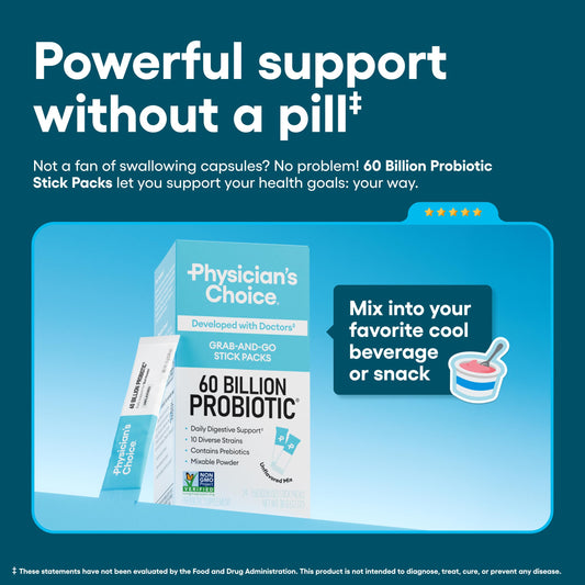 Physician's CHOICE probiotic sticks with 10 strains and prebiotics for gut balance