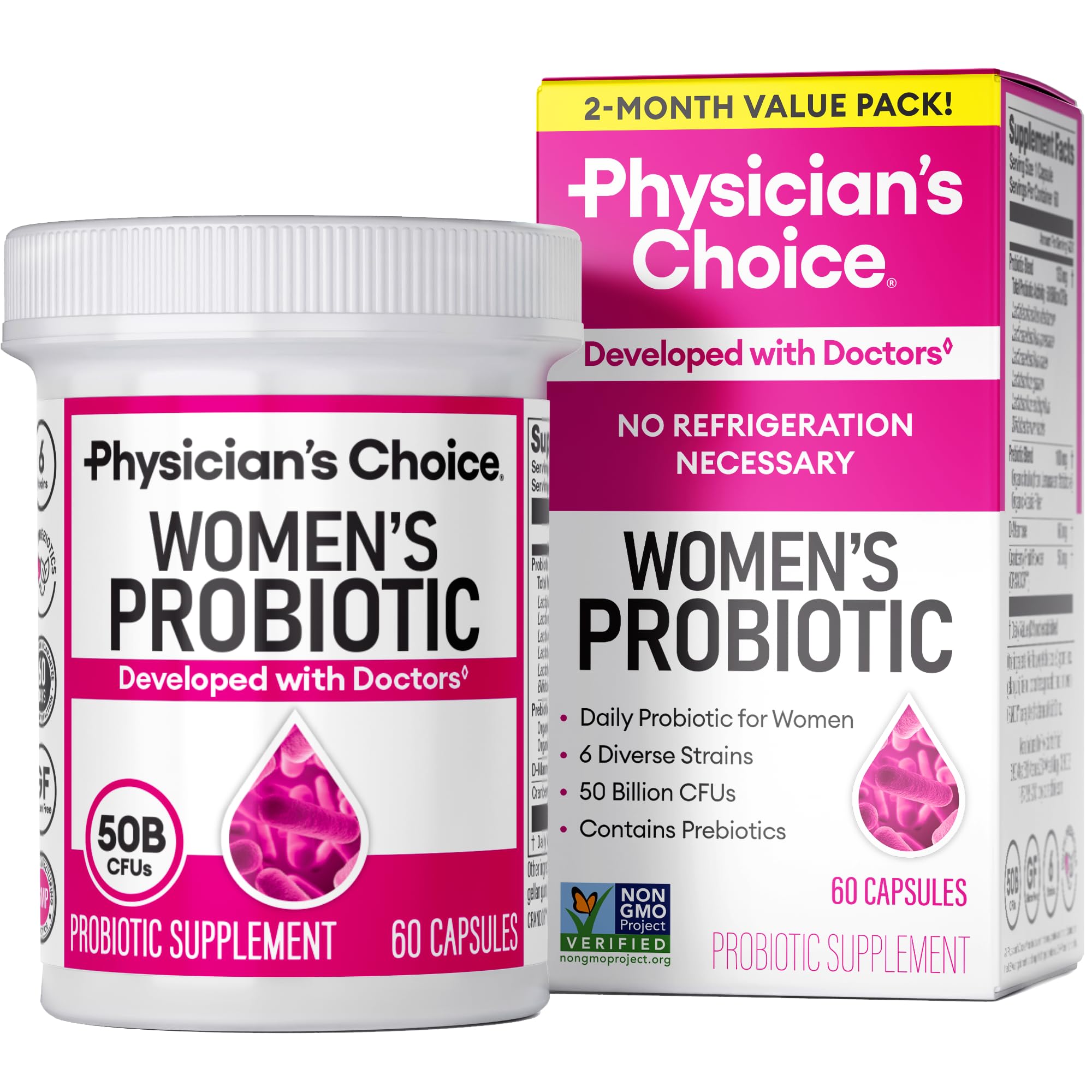 Physician's CHOICE Probiotics bottle pour for easy daily use supporting feminine health.